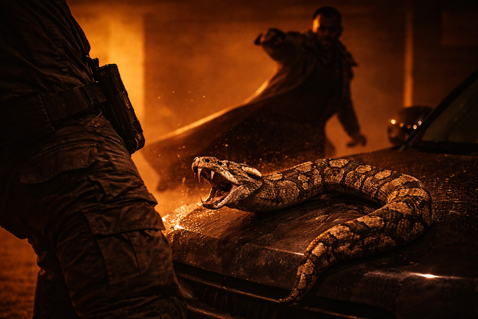 The Snake in a parking garage with a viper