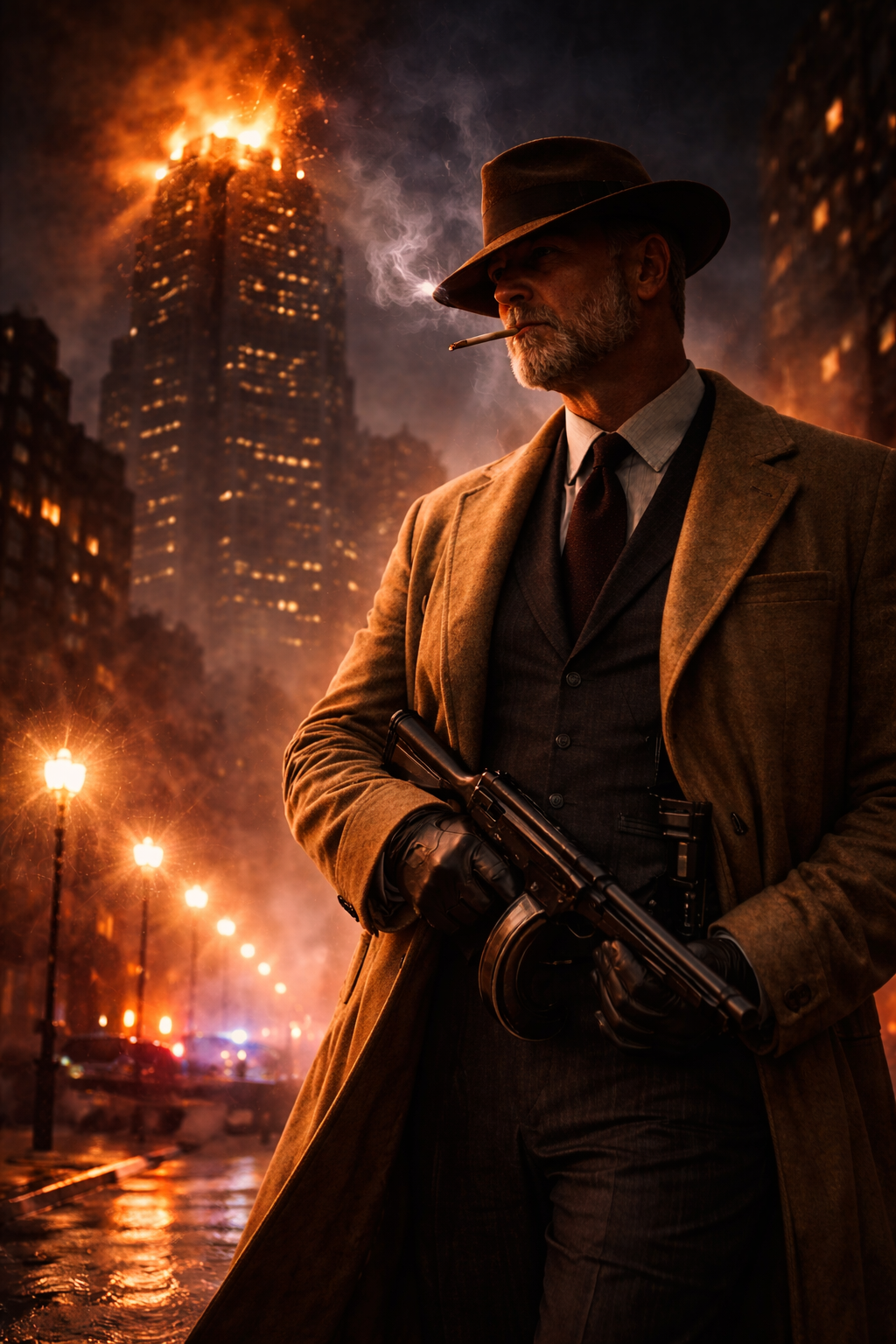 Zero climbing into the cabin of the eVTOL high above the glowing city streets.