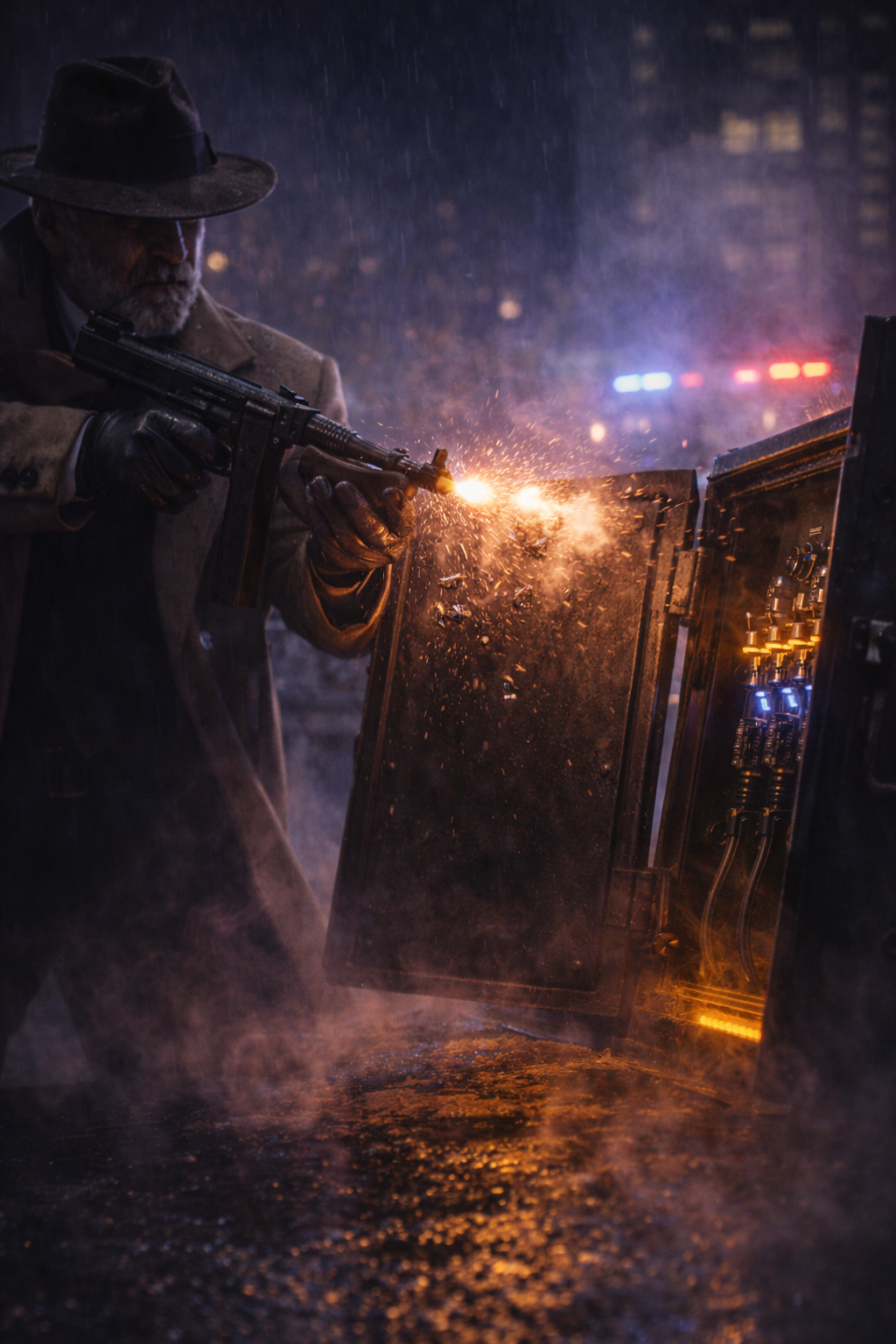 A white-and-blue eVTOL banking aggressively over the glowing grid of the Manhattan skyline.