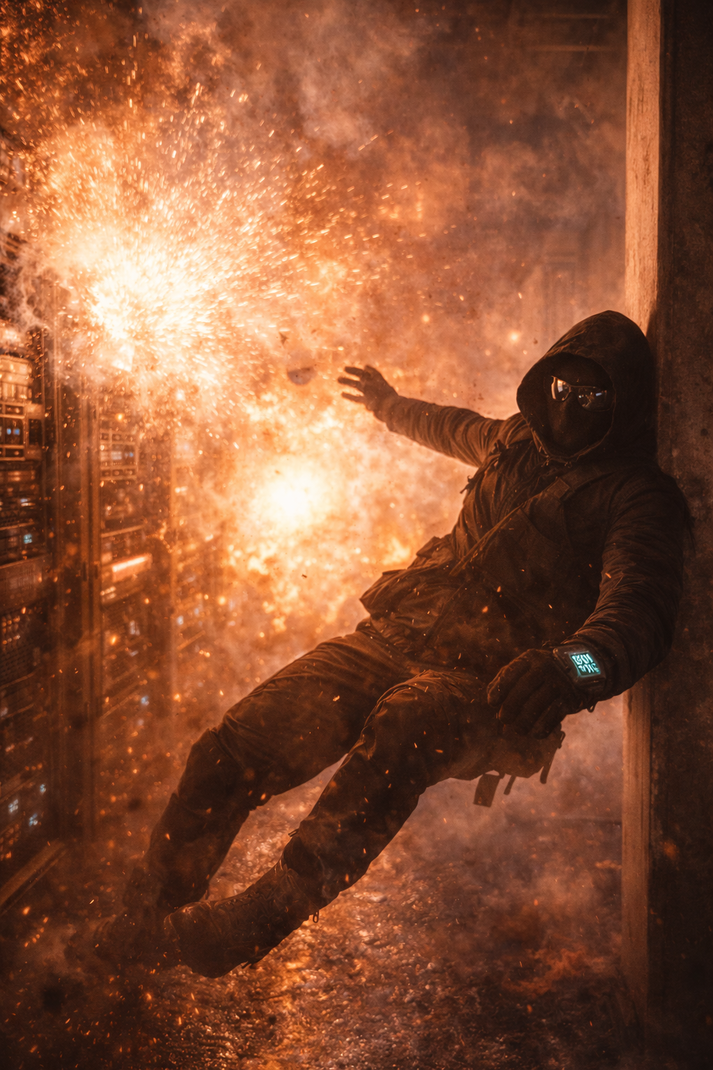 A white-and-blue eVTOL banking aggressively over the glowing grid of the Manhattan skyline.