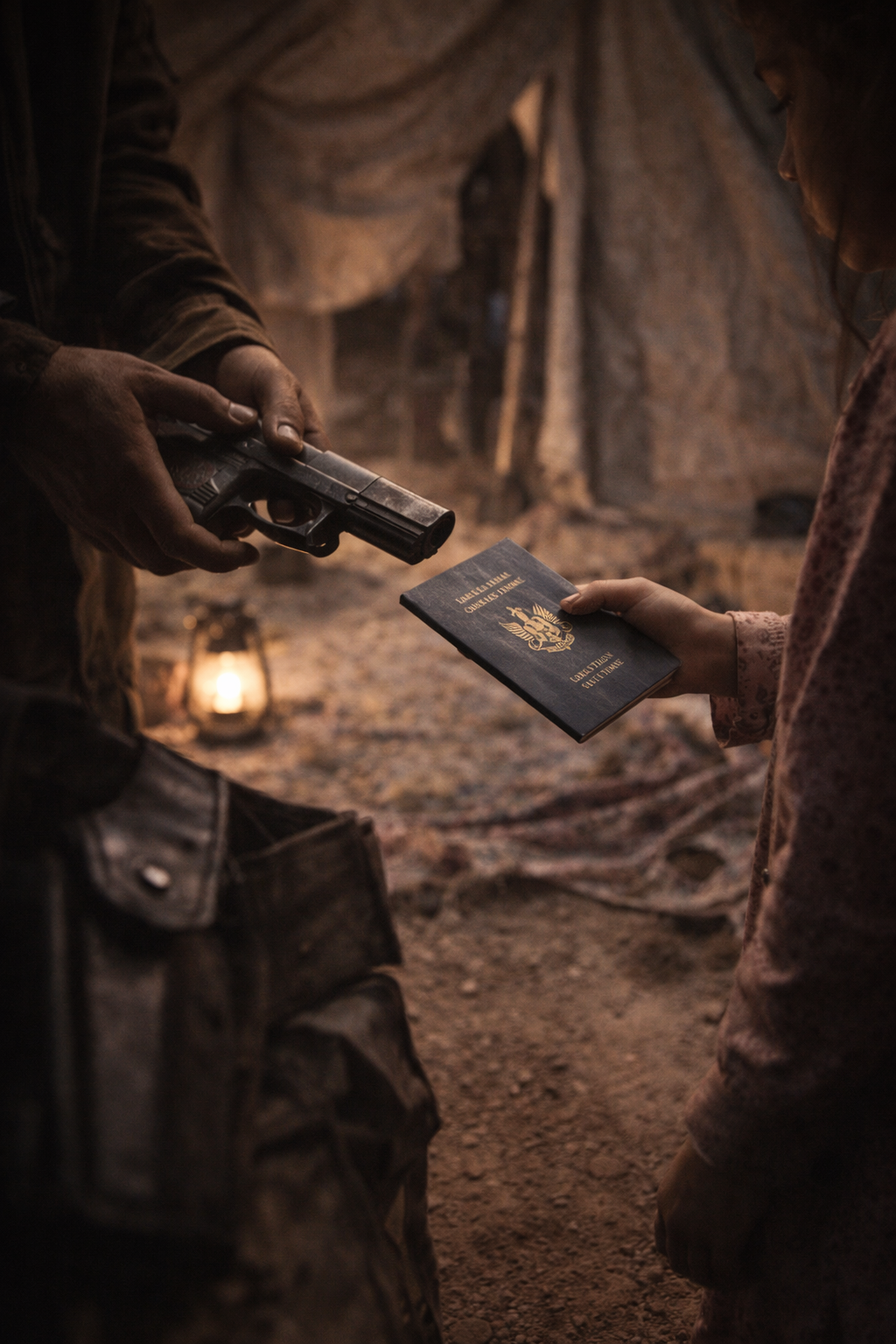 Commissioner Thorne in a navy blue architectural coat and silk hijab standing in her office